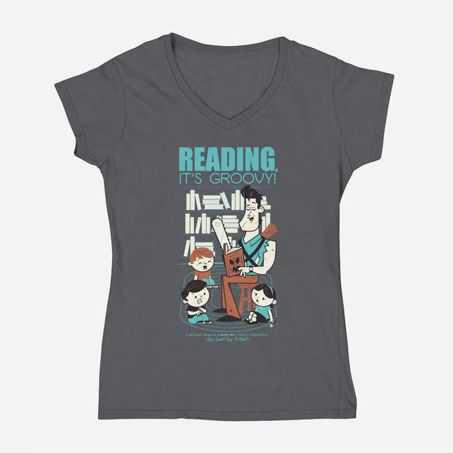 Reading is Groovy-womens v-neck tee-Dave Perillo