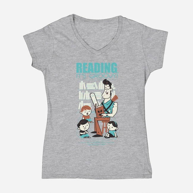Reading is Groovy-womens v-neck tee-Dave Perillo