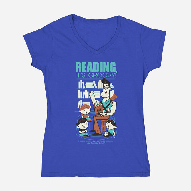 Reading is Groovy-womens v-neck tee-Dave Perillo