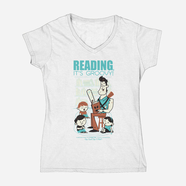 Reading is Groovy-womens v-neck tee-Dave Perillo