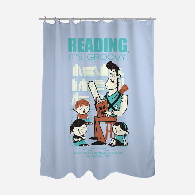 Reading is Groovy-none polyester shower curtain-Dave Perillo