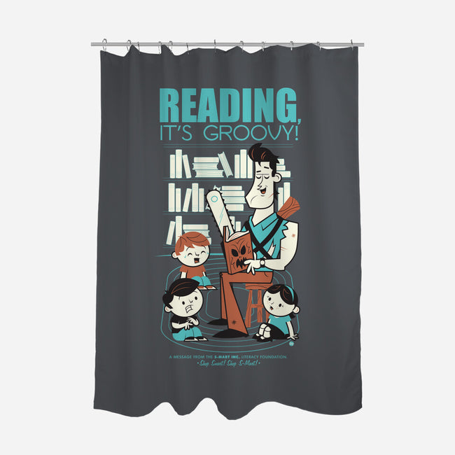 Reading is Groovy-none polyester shower curtain-Dave Perillo