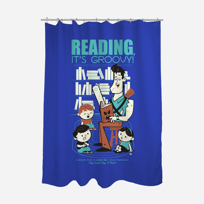 Reading is Groovy-none polyester shower curtain-Dave Perillo