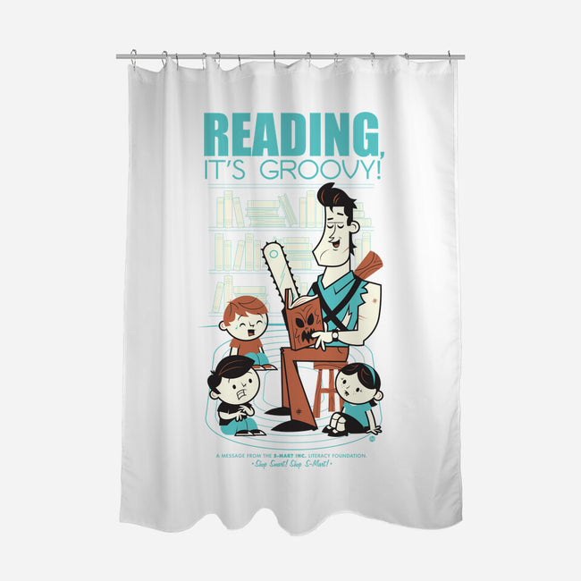 Reading is Groovy-none polyester shower curtain-Dave Perillo