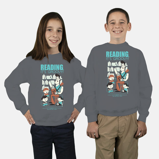 Reading is Groovy-youth crew neck sweatshirt-Dave Perillo