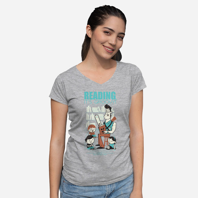 Reading is Groovy-womens v-neck tee-Dave Perillo