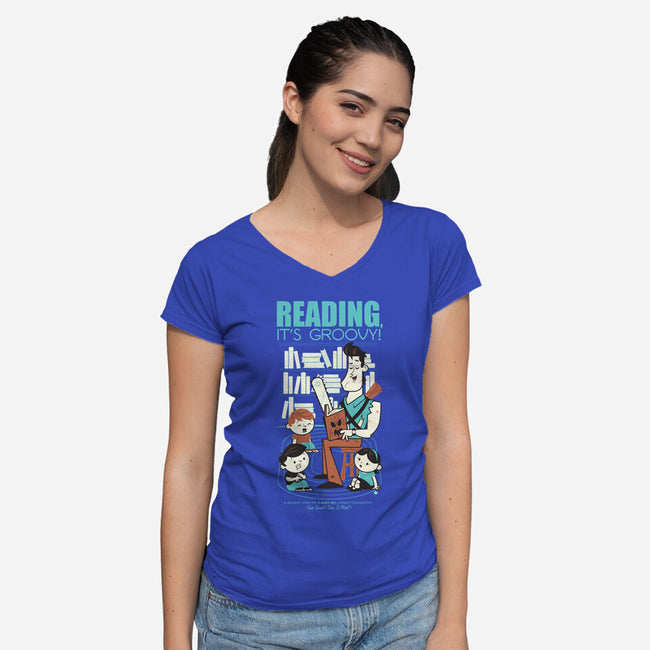 Reading is Groovy-womens v-neck tee-Dave Perillo