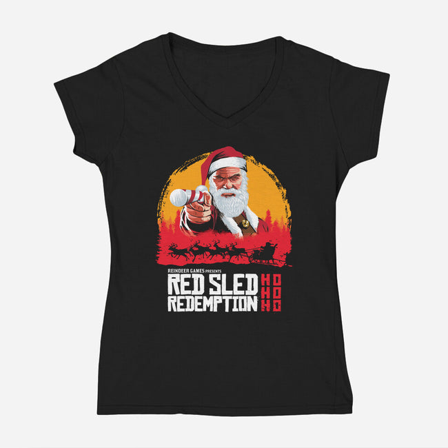 Red Sled Redemption-womens v-neck tee-Wheels