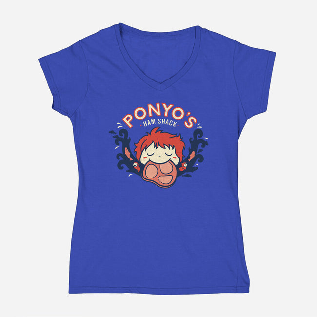 Ponyo's Ham Shack-womens v-neck tee-aflagg