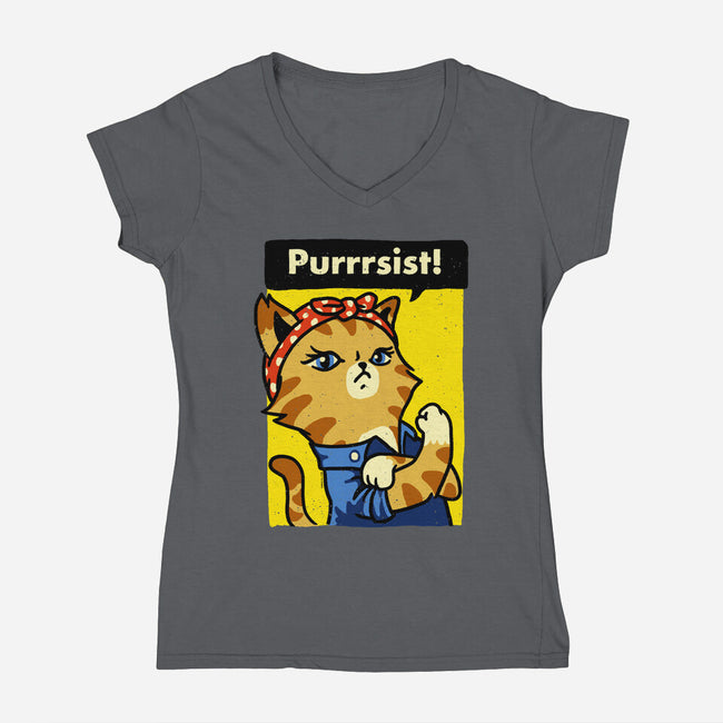 Purrrsist!-womens v-neck tee-vomaria
