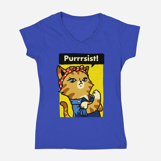 Purrrsist!-womens v-neck tee-vomaria