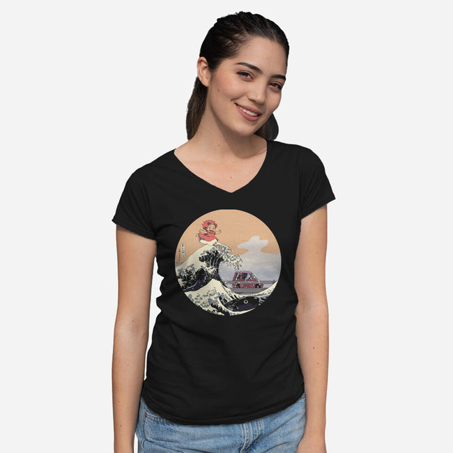 On the Cliff by the Sea-womens v-neck tee-leo_queval