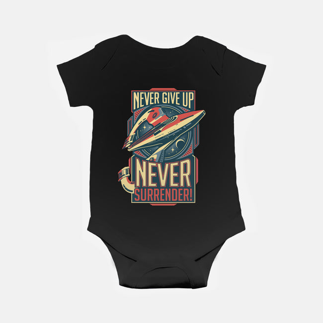 Never Surrender!-baby basic onesie-DeepFriedArt