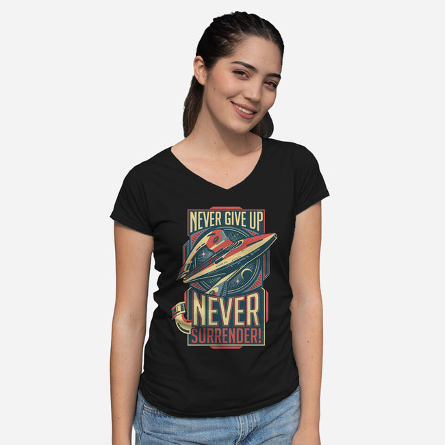 Never Surrender!-womens v-neck tee-DeepFriedArt