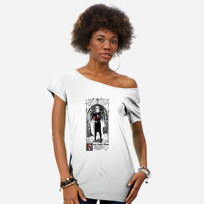 None Shall Pass-womens off shoulder tee-Mathiole