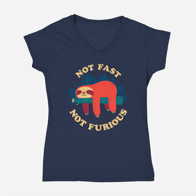Not Fast, Not Furious-womens v-neck tee-DinomIke