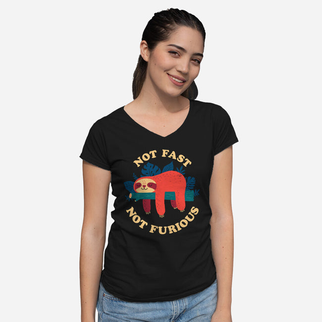 Not Fast, Not Furious-womens v-neck tee-DinomIke