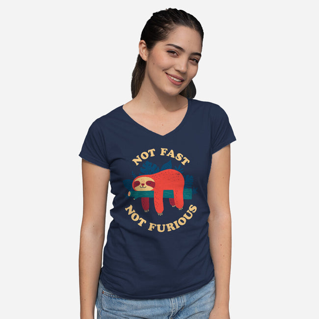 Not Fast, Not Furious-womens v-neck tee-DinomIke