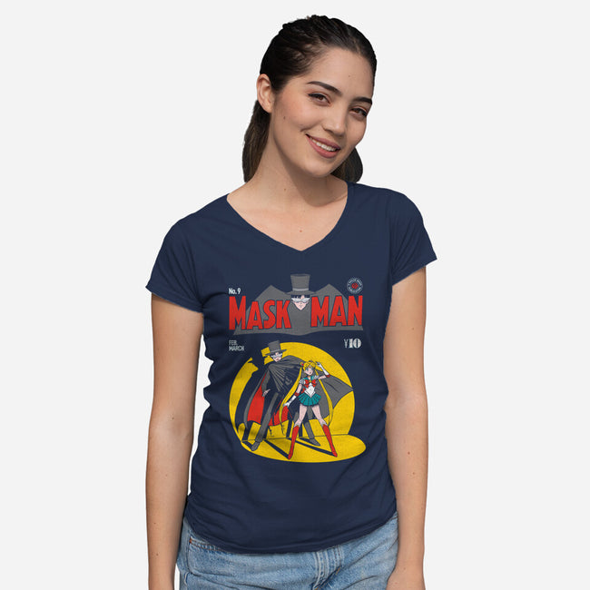 Maskman-womens v-neck tee-paulagarcia