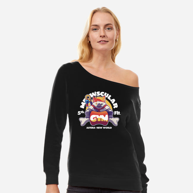 Meowscular Gym-womens off shoulder sweatshirt-KindaCreative