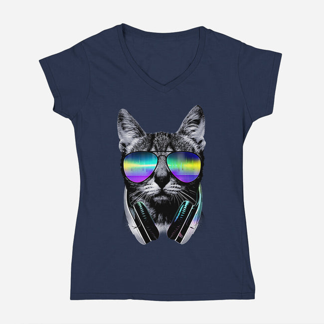 Music Lover Cat-womens v-neck tee-clingcling