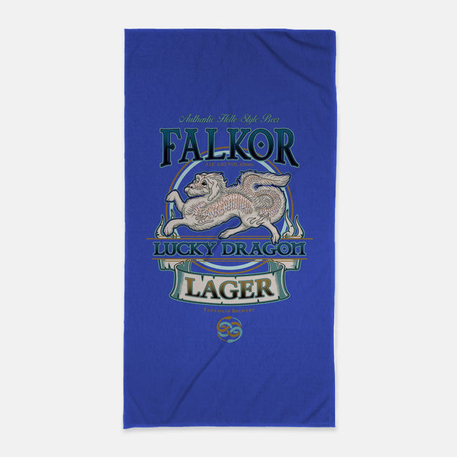 Lucky Dragon Lager-none beach towel-etcherSketch
