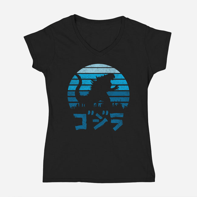 Kaiju Sun Set-womens v-neck tee-manospd