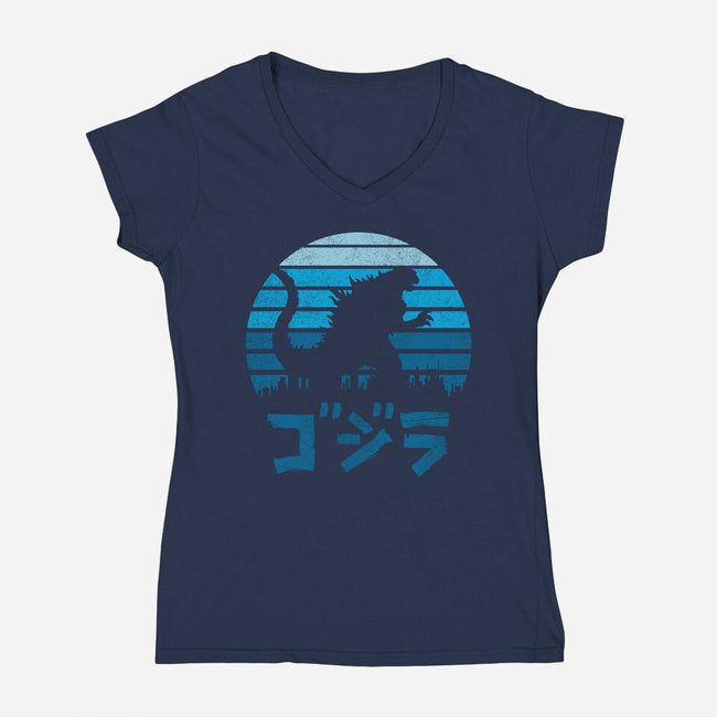 Kaiju Sun Set-womens v-neck tee-manospd