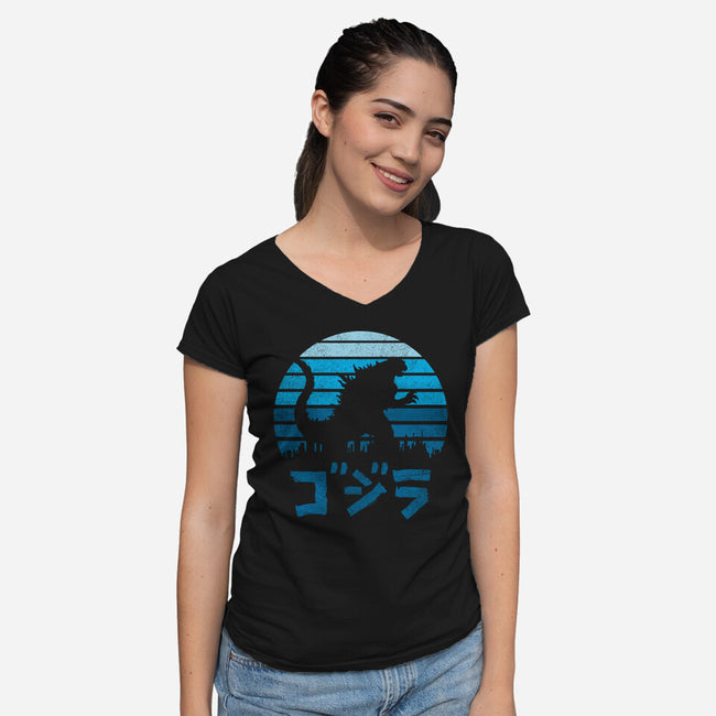 Kaiju Sun Set-womens v-neck tee-manospd