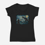 Jurassic Night-womens v-neck tee-Hootbrush