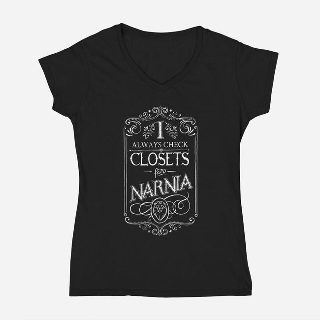 I Always Check Closets-womens v-neck tee-Ma_Lockser