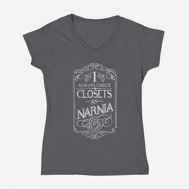 I Always Check Closets-womens v-neck tee-Ma_Lockser