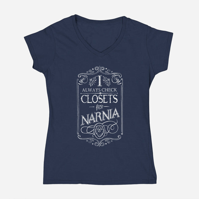 I Always Check Closets-womens v-neck tee-Ma_Lockser