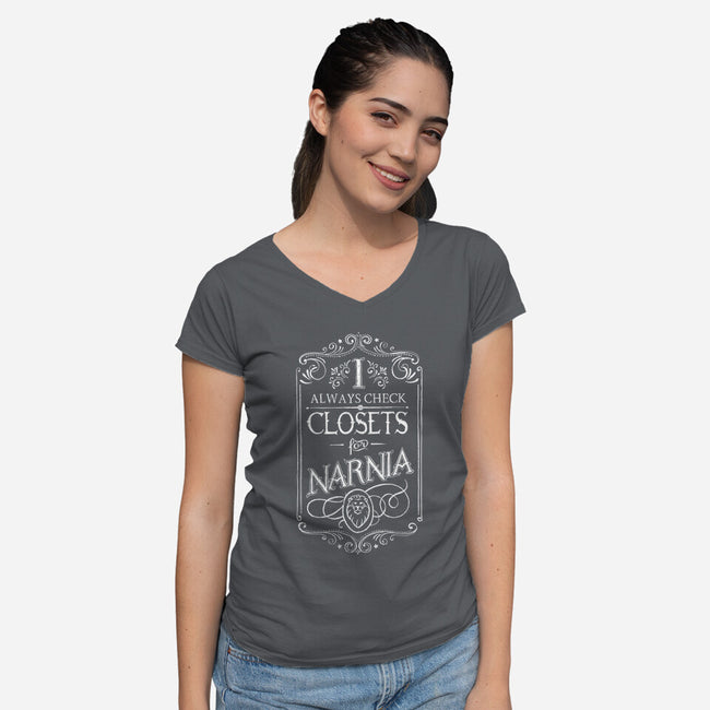 I Always Check Closets-womens v-neck tee-Ma_Lockser