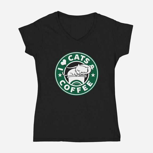 I Love Cats and Coffee-womens v-neck tee-Boggs Nicolas