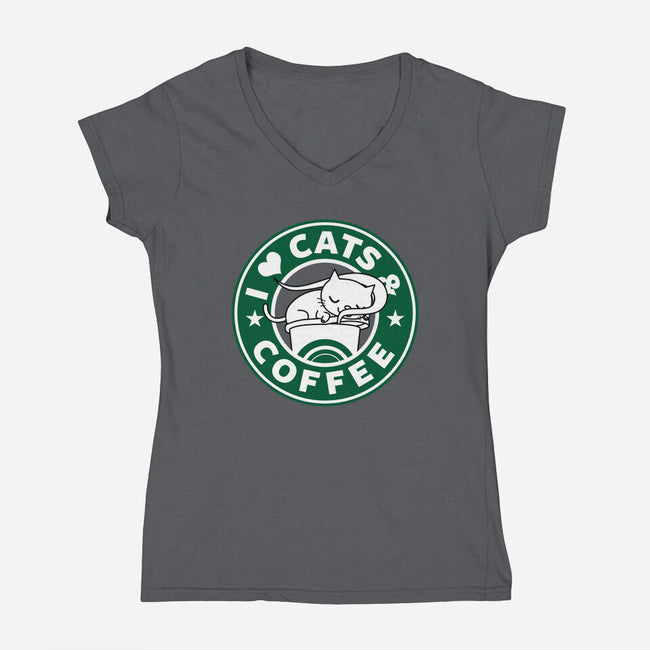 I Love Cats and Coffee-womens v-neck tee-Boggs Nicolas