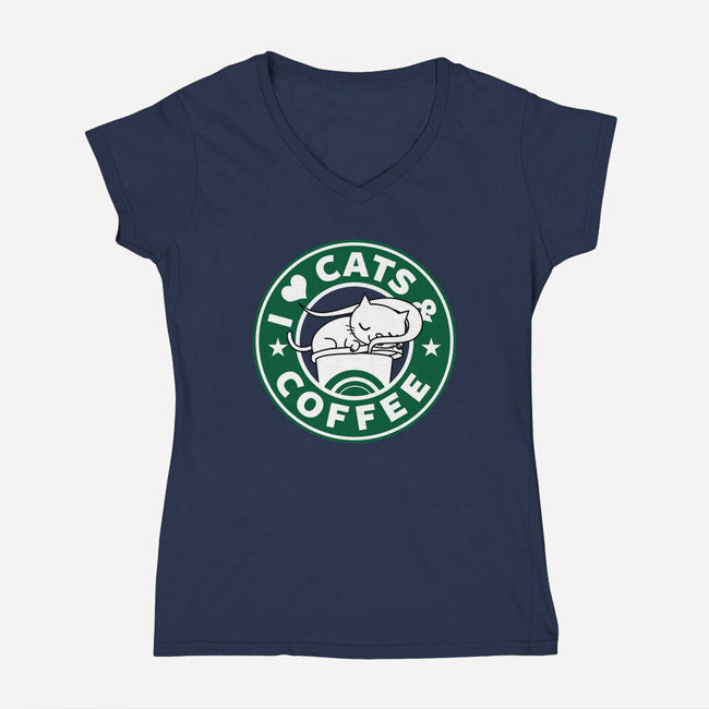 I Love Cats and Coffee-womens v-neck tee-Boggs Nicolas