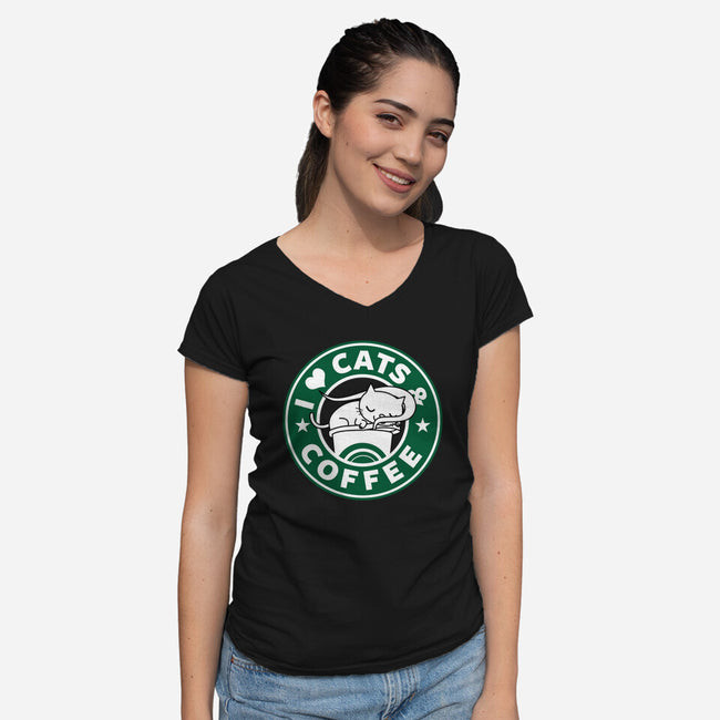 I Love Cats and Coffee-womens v-neck tee-Boggs Nicolas