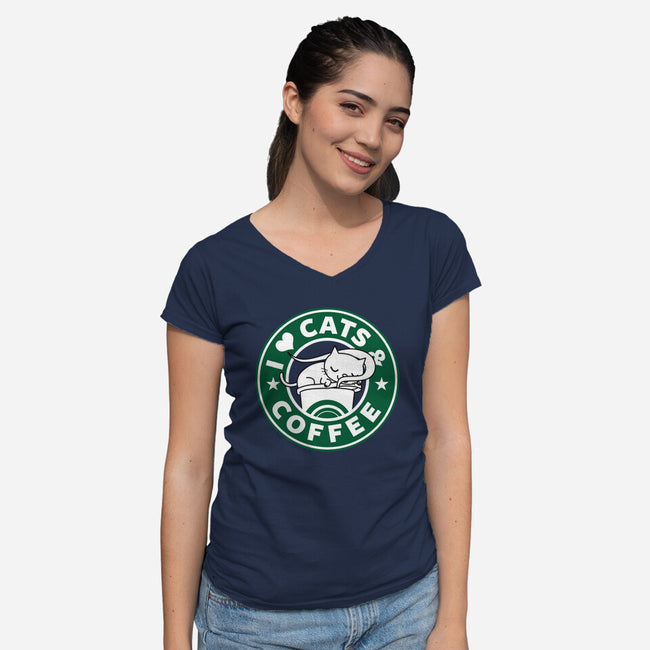 I Love Cats and Coffee-womens v-neck tee-Boggs Nicolas