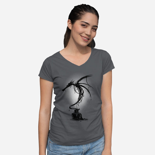 Ink Dragon-womens v-neck tee-alnavasord