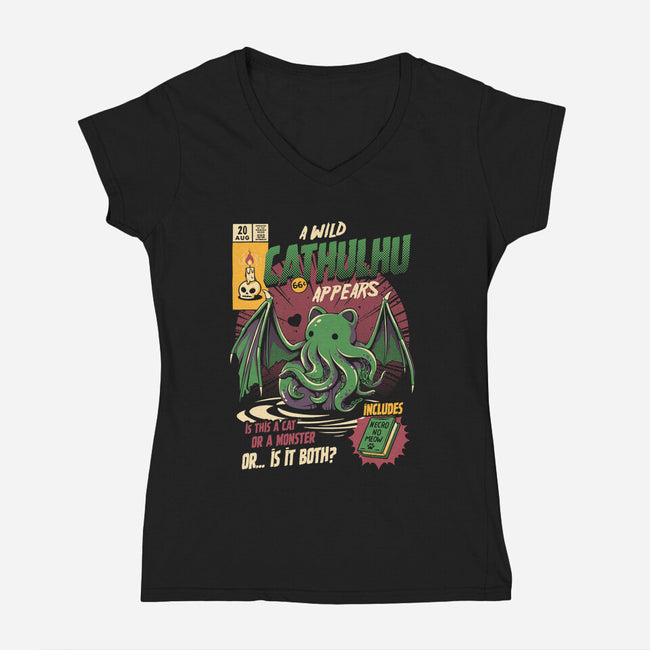 Is It a Cat Or a Monster-womens v-neck tee-ilustrata
