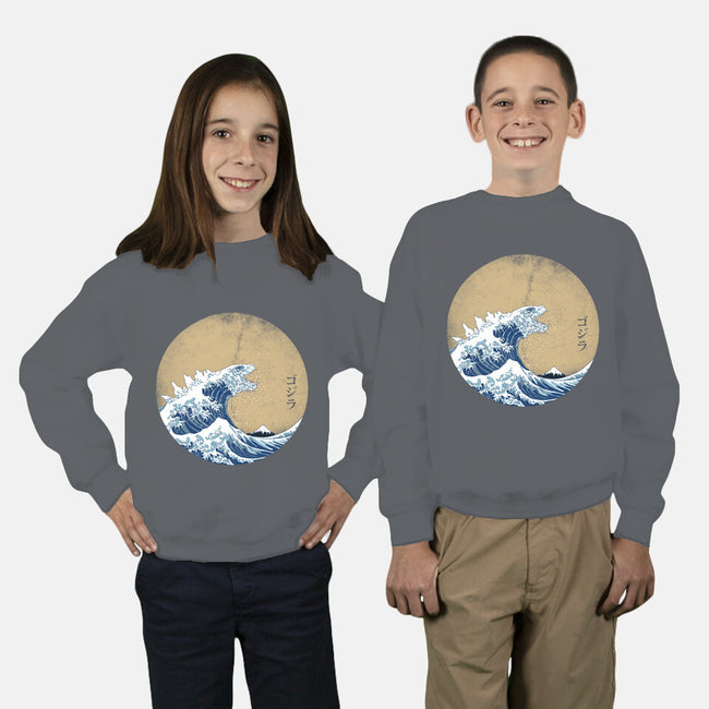Hokusai Gojira-youth crew neck sweatshirt-Mdk7