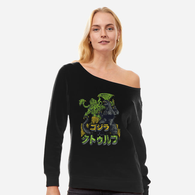 Godzilla vs. Cthulhu-womens off shoulder sweatshirt-Melee_Ninja