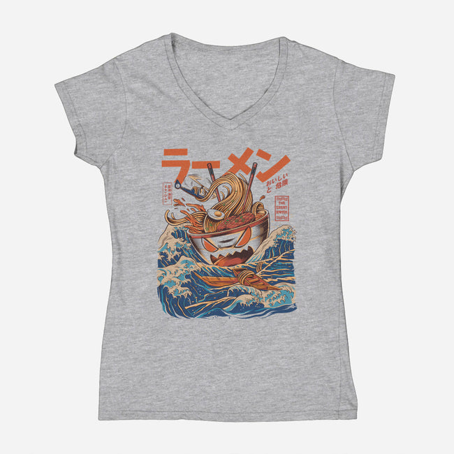 Great Ramen off Kanagawa-womens v-neck tee-ilustrata