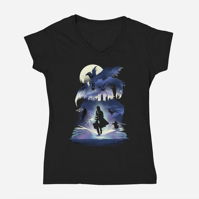 Fantastic Book of Magic-womens v-neck tee-dandingeroz