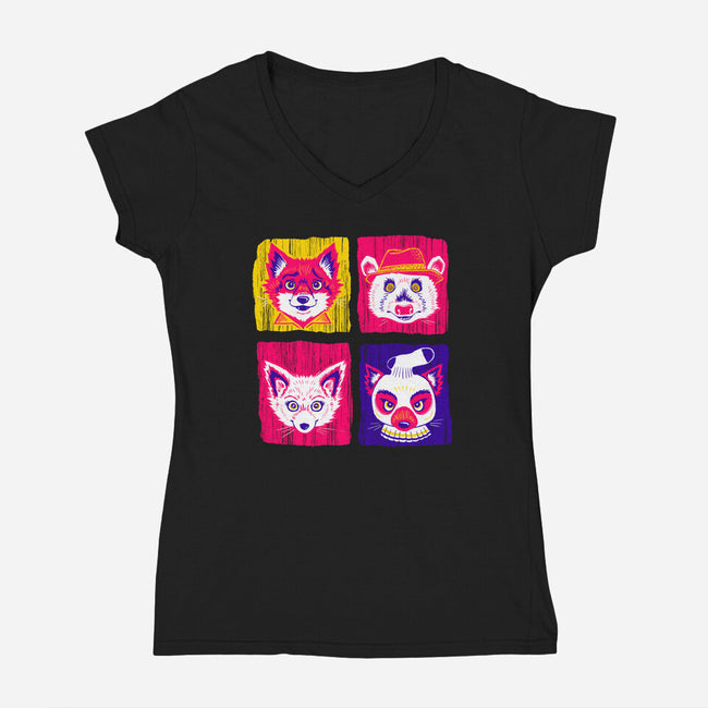 Fantastic Fox Friends-womens v-neck tee-Miranda Dressler