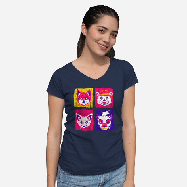 Fantastic Fox Friends-womens v-neck tee-Miranda Dressler