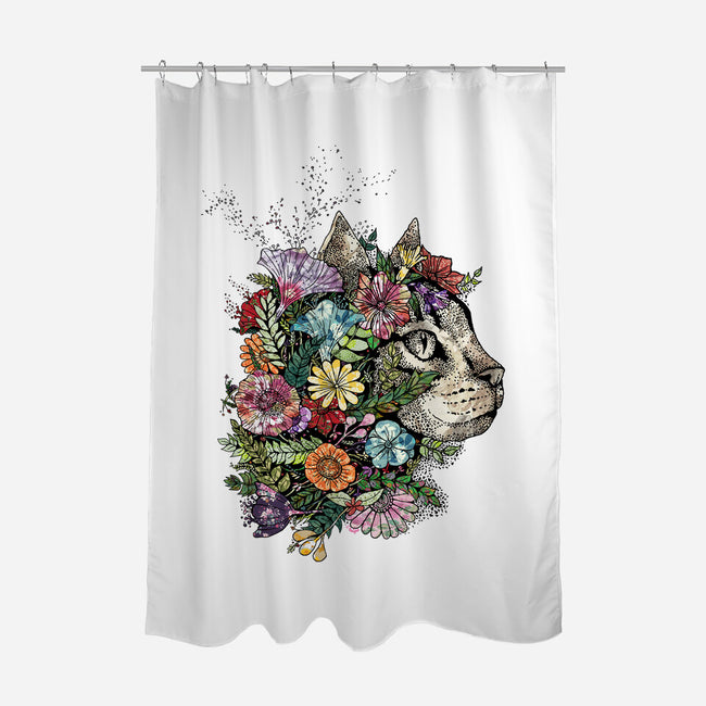 Flower Cat-none polyester shower curtain-scarletknightco