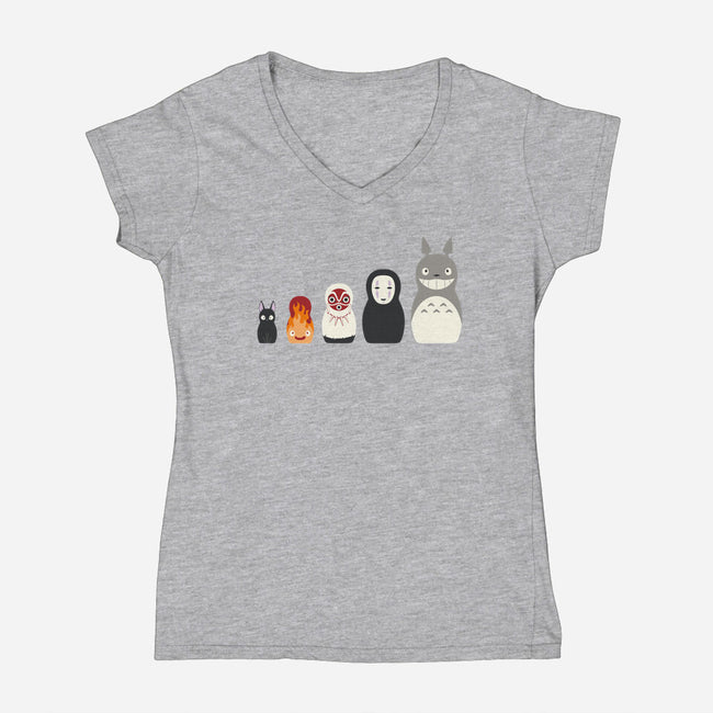 Doll Friends-womens v-neck tee-ChocolateRaisinFury