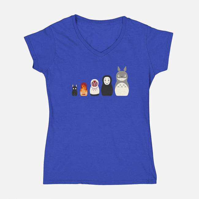 Doll Friends-womens v-neck tee-ChocolateRaisinFury